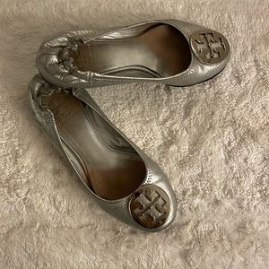 Tory Burch silver Reva Flats
